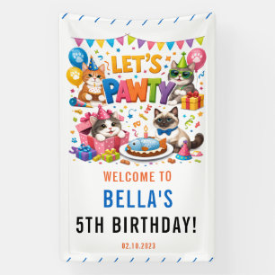 Let’s Pawty Cat 5th Birthday Cute Kitty Birthday Banner
