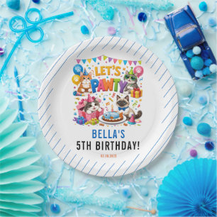 Let’s Pawty Cat 5th Birthday   Cute Kitty Birthday Paper Plate