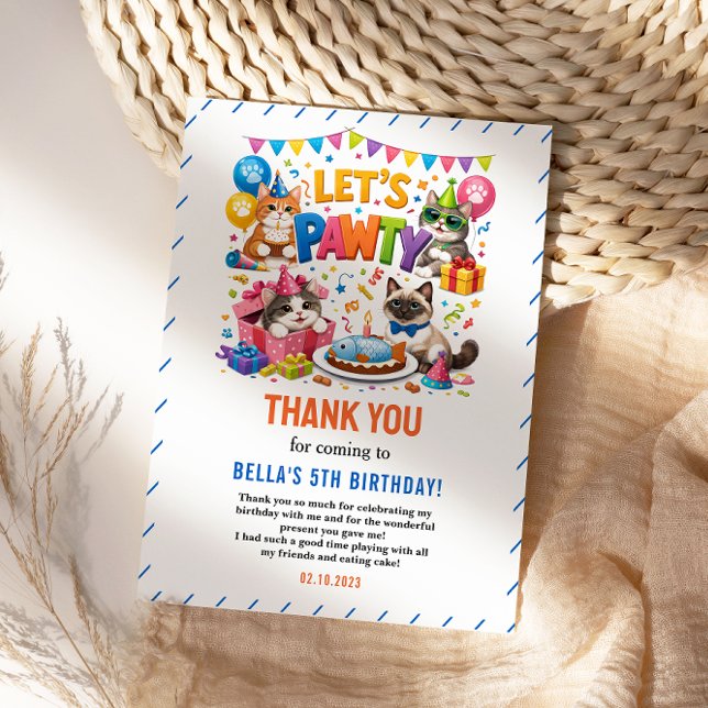 Let’s Pawty Cat 5th Birthday | Cute Kitty Birthday Thank You Card (Let’s Pawty Cat 5th Birthday | Cute Kitty Birthday Thank You Card
)