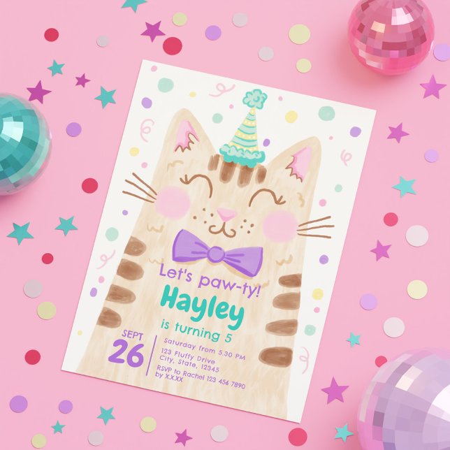 Let’s Pawty Cute Kitty Cat Face Birthday Party Invitation (Let’s Pawty Cute Kitty Cat Face Birthday Party Invitation)