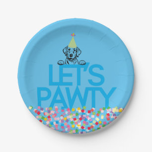 “Let’s PAWTY” Labrador Party Lt. Blue Paper Plates