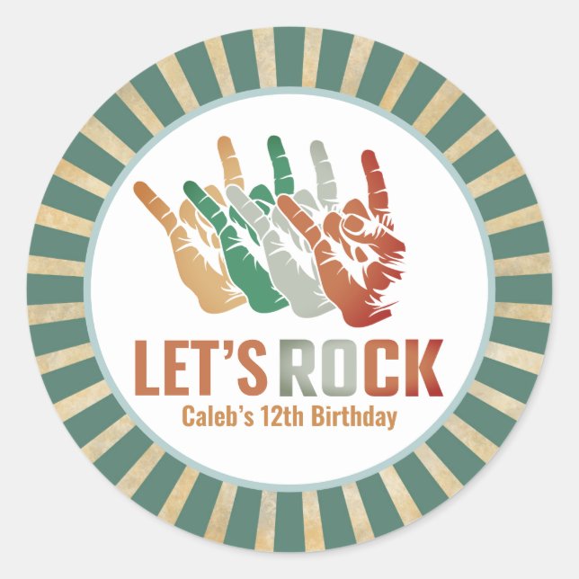 Let’s Rock and Roll Vintage Rockstar Birthday Classic Round Sticker (Front)
