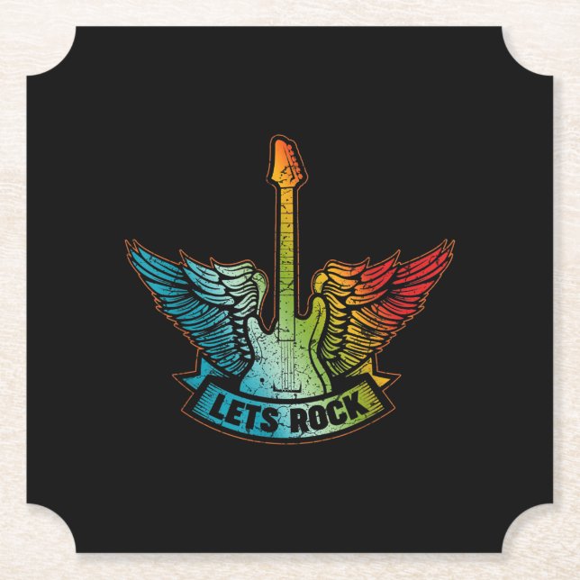 Let’s Rock Legend Rock And Roll Music Guitar Paper Coaster (Front)