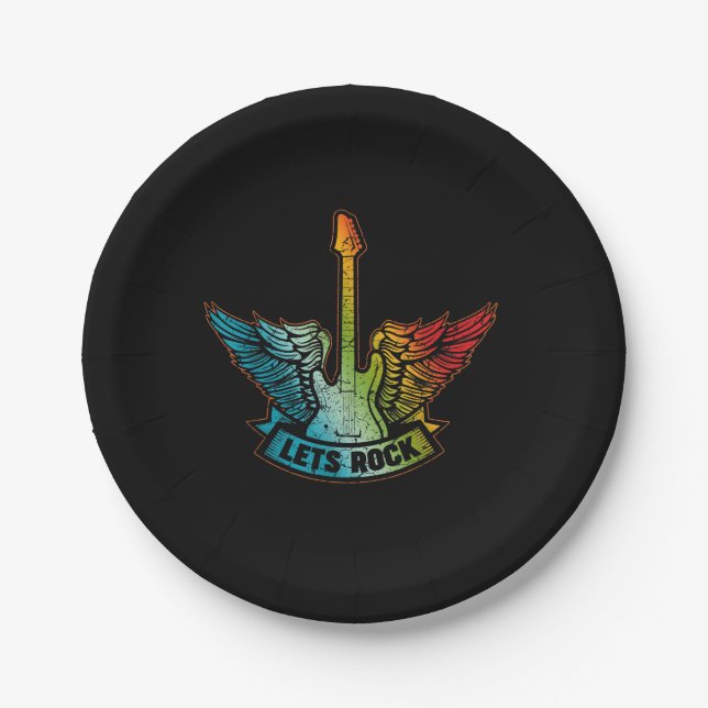 Let’s Rock Legend Rock And Roll Music Guitar Paper Plate (Front)