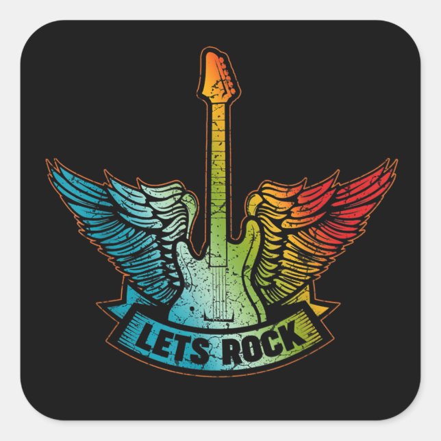 Let’s Rock Legend Rock And Roll Music Guitar Square Sticker (Front)