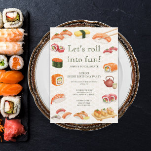 Let’s Roll into Fun! Sushi Birthday Party Invitati Invitation