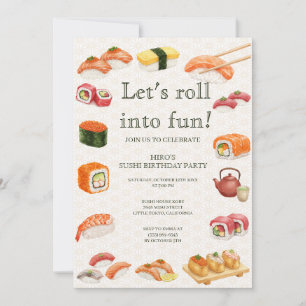 Let’s Roll into Fun! Sushi Birthday Party Invitati Invitation