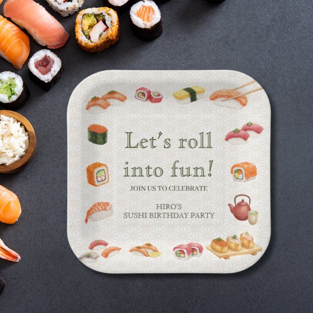 Let’s Roll into Fun! Sushi Birthday Party Invitati Paper Plate (Creator Uploaded)