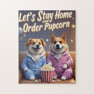 Let’s Stay Home and Order Pupcorn Cartoon dogs Jigsaw Puzzle