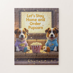 Let’s Stay Home and Order Pupcorn Cartoon dogs  Jigsaw Puzzle