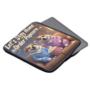 Let’s Stay Home and Order Pupcorn Cartoon dogs Laptop Sleeve