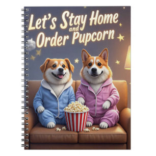 Let’s Stay Home and Order Pupcorn Cartoon dogs Notebook