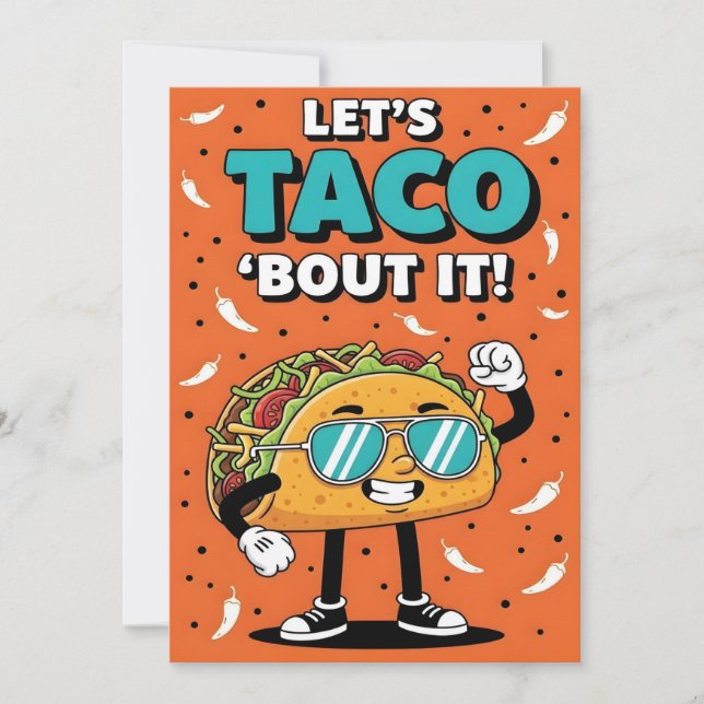 Let’s Taco Bout It spicy Mexican food cartoon Thank You Card (Front)