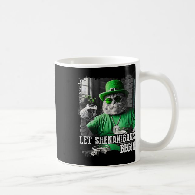 Let Shenanigans Begin Funny Fat Cat St. Patrick's  Coffee Mug (Right)