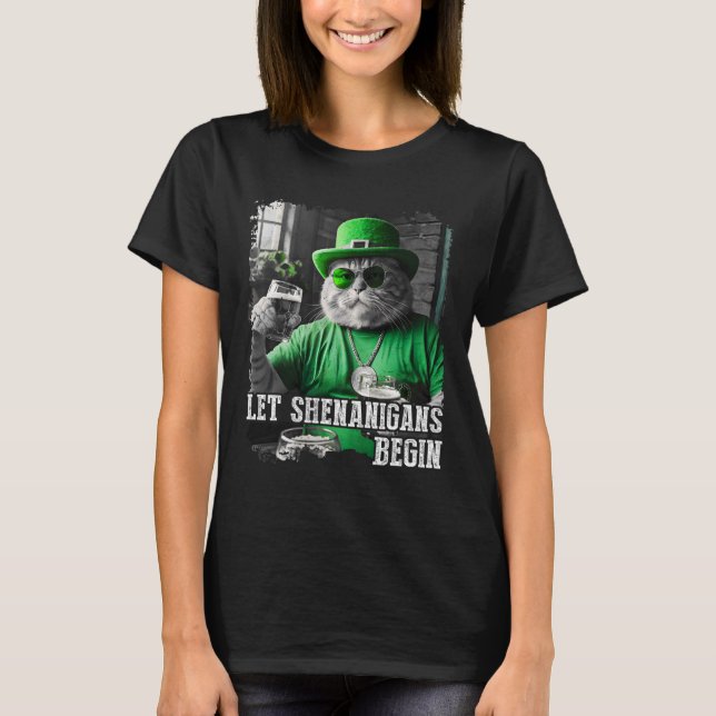 Let Shenanigans Begin Funny Fat Cat St. Patrick's  T-Shirt (Front)