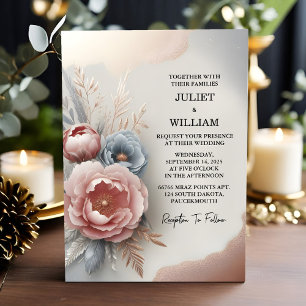 Let Silk Pink Boho Peony Garden Dusty Rose Wedding Invitation