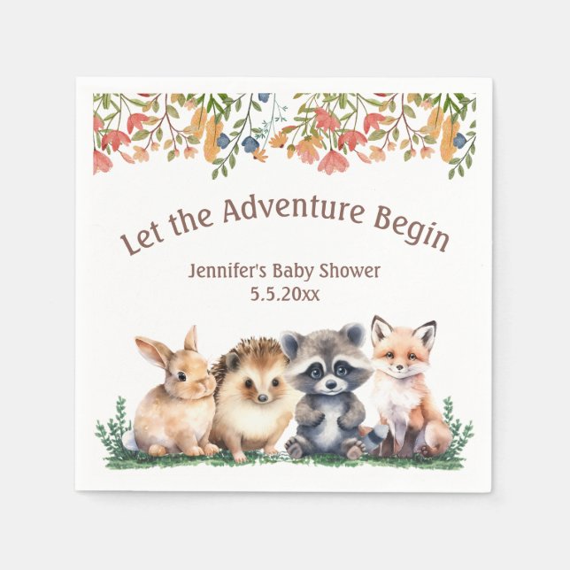 let the adventure begin animals baby shower  napkin (Front)
