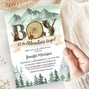 Let the Adventure Begin Baby Shower Boy Woodland  Invitation