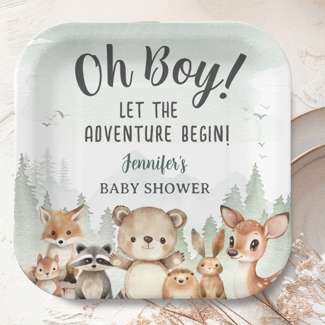 Let The Adventure Begin Baby Shower Boy Woodland Paper Plate (Creator Uploaded)