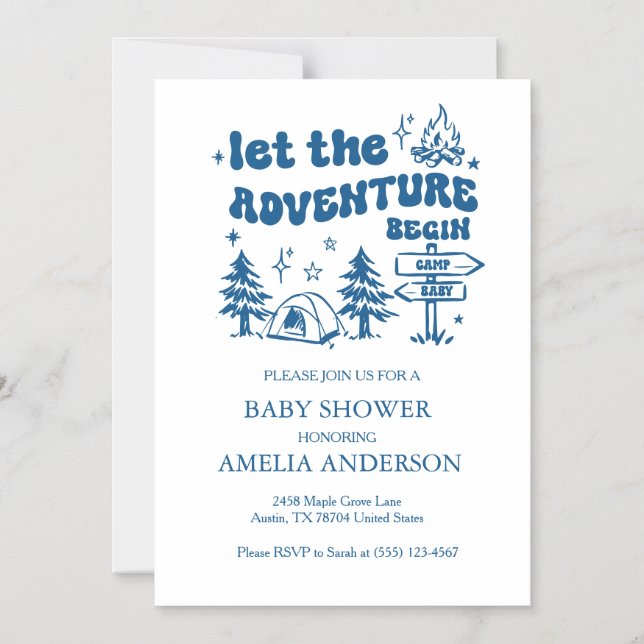 let the adventure begin baby shower invitations (Front)