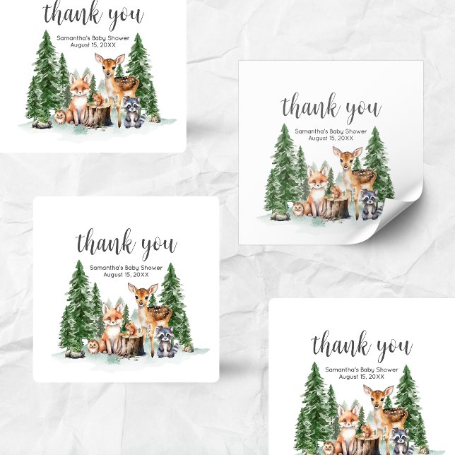 Let the Adventure Begin Baby Shower Square Sticker (Let the Adventure Begin Woodland Animals Baby Shower Square Sticker)