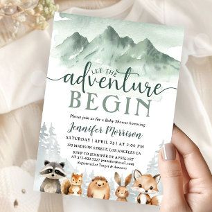 Let The Adventure Begin Baby Shower Woodland Invitation