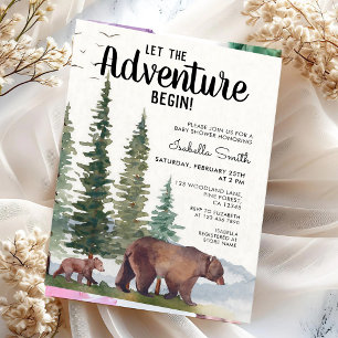 Let The Adventure Begin Bear Woodland Baby Invitation