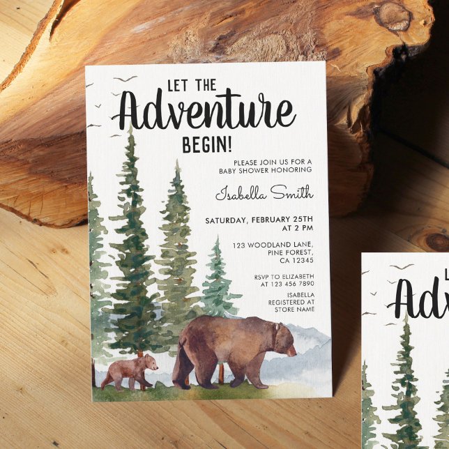Let The Adventure Begin Bear Woodland Baby Shower  Invitation (Creator Uploaded)