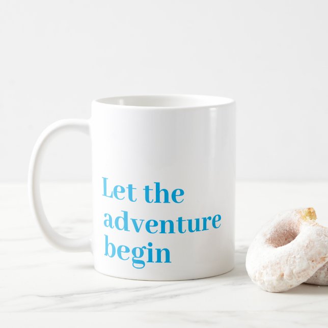 Let the adventure begin Blue script Monogram Coffee Mug (With Donut)