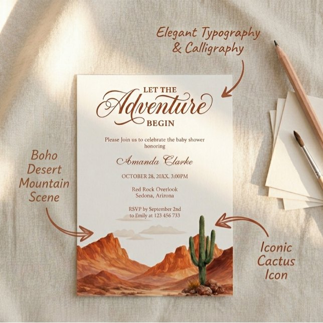 Let the Adventure Begin Boho Desert Baby Shower  Invitation (Creator Uploaded)