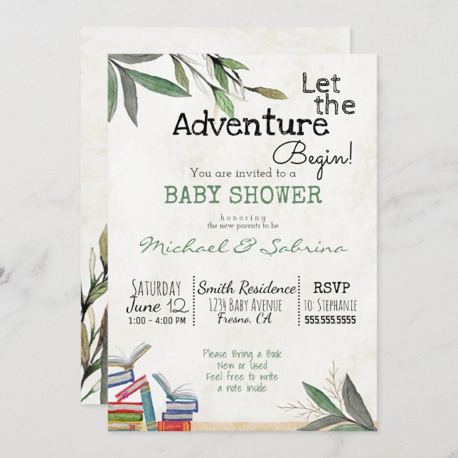 Let the Adventure Begin Book Request Baby Shower Invitation (Front/Back)