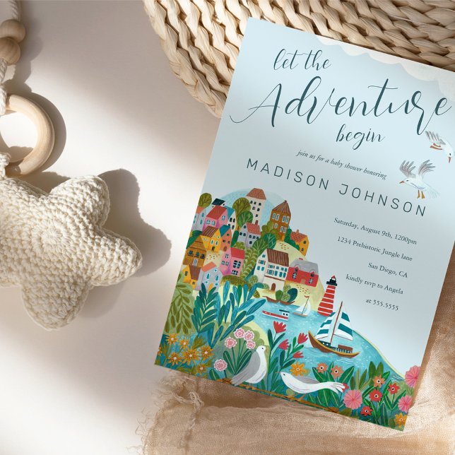 let the adventure begin boy baby shower party invitation (Let the adventure begin gender  neutral baby shower invitation)