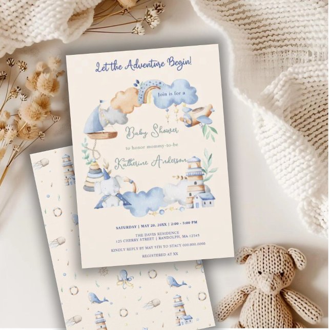 Let the Adventure Begin Boy Baby Toy Baby Shower  Invitation (Creator Uploaded)