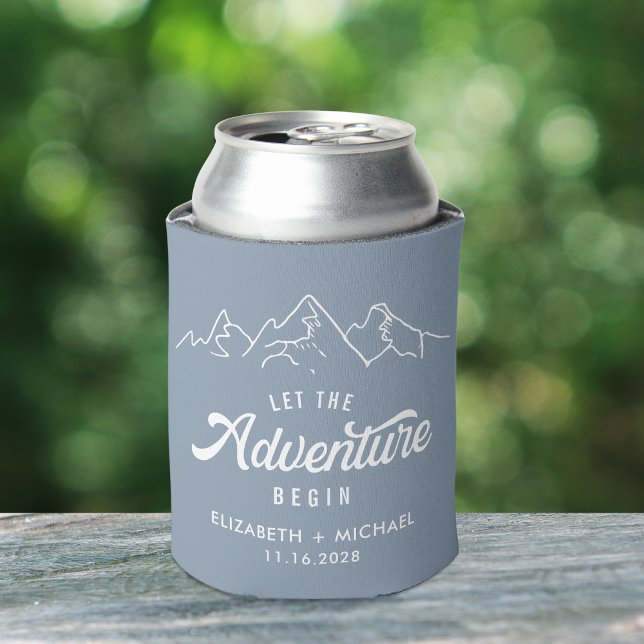 Let The Adventure Begin Dusty Blue Wedding Favour Can Cooler (Creator Uploaded)