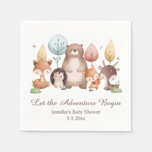 let the adventure begin forest animals baby shower napkin