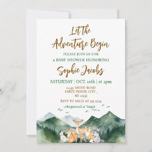 Let the Adventure Begin Forest Rustic Baby Shower Invitation