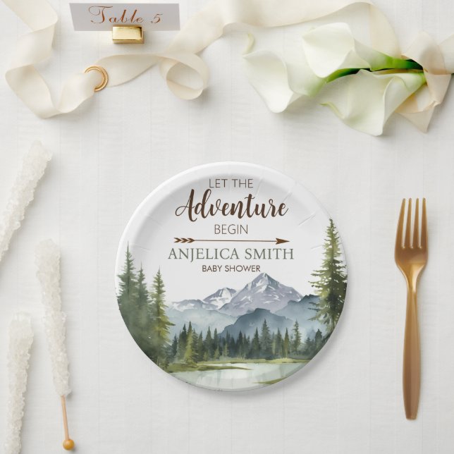 Let the Adventure Begin Forest Rustic Baby Shower Paper Plate (Wedding)