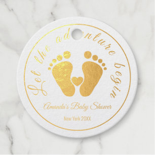 Let The Adventure Begin Golden Feet  Baby Shower Favour Tags
