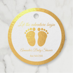 Let The Adventure Begin Golden Feet  Baby Shower Favour Tags
