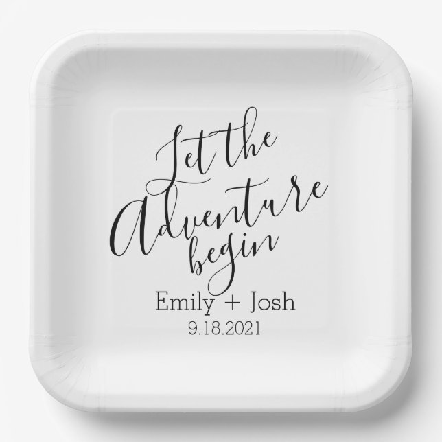 Let the adventure begin modern custom personalised paper plate (Front)