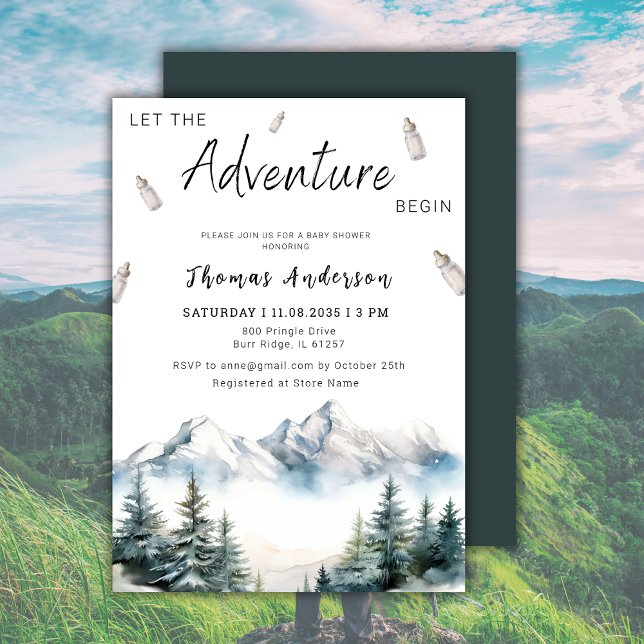 Let The Adventure Begin Mountain Baby Shower Invitation (Creator Uploaded)
