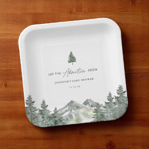 Let The Adventure Begin Mountain Baby Shower Paper Plate
