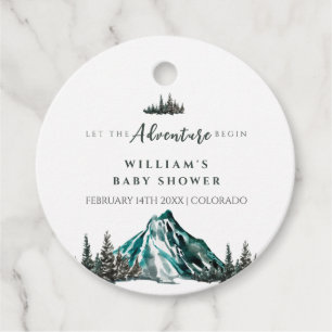 Let The Adventure Begin Mountain Pine Baby Shower Favour Tags