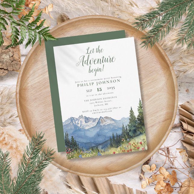 Let The Adventure Begin Mountain Retirement Party Invitation (Let The Adventure Begin Mountain Retirement Party Invitation)