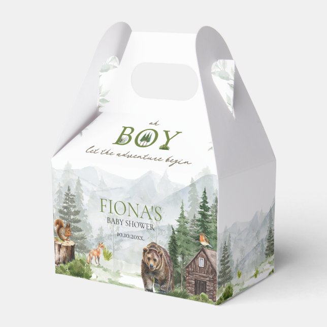 Let The Adventure Begin Mountains Boy Baby Shower Favour Box (Front Side)