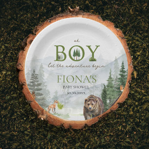 Let The Adventure Begin Mountains Boy Baby Shower Paper Plate