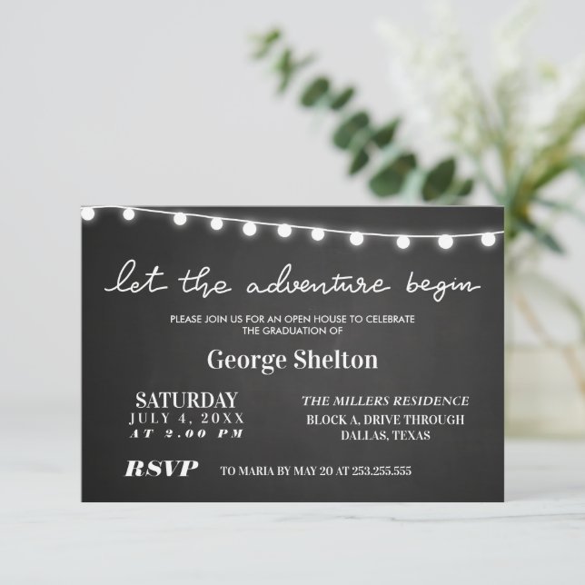 Let The Adventure Begin Open House Grad Party Invitation (Standing Front)