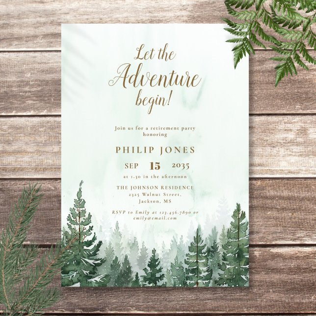 Let The Adventure Begin Pine Forest Retirement Invitation (Let The Adventure Begin Pine Forest Retirement Invitation)