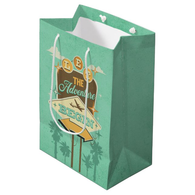 Let the adventure begin retro style design medium gift bag (Front Angled)