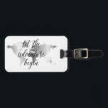 Let the adventure begin Silver World Map Luggage Tag<br><div class="desc">For travellers and adventure lovers! Quote adventure luggage tag featuring an elegant faux silver World map. Add your name and address to the back for a truly personalized luggage tag.</div>